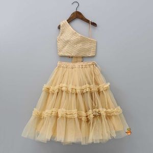 Elegant Beige Two Piece Tulle Dress (Lehenga) Toddler (1-2Y)